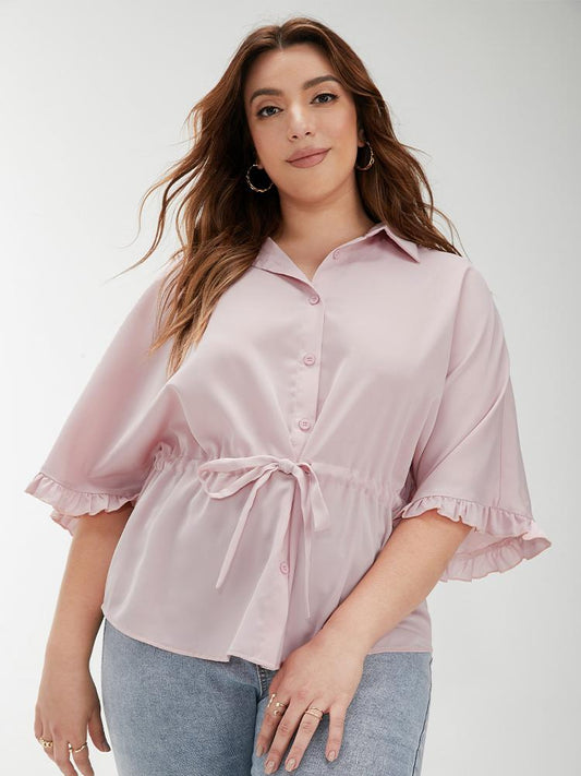 Drawstring Ruffled Sleeve Blouse