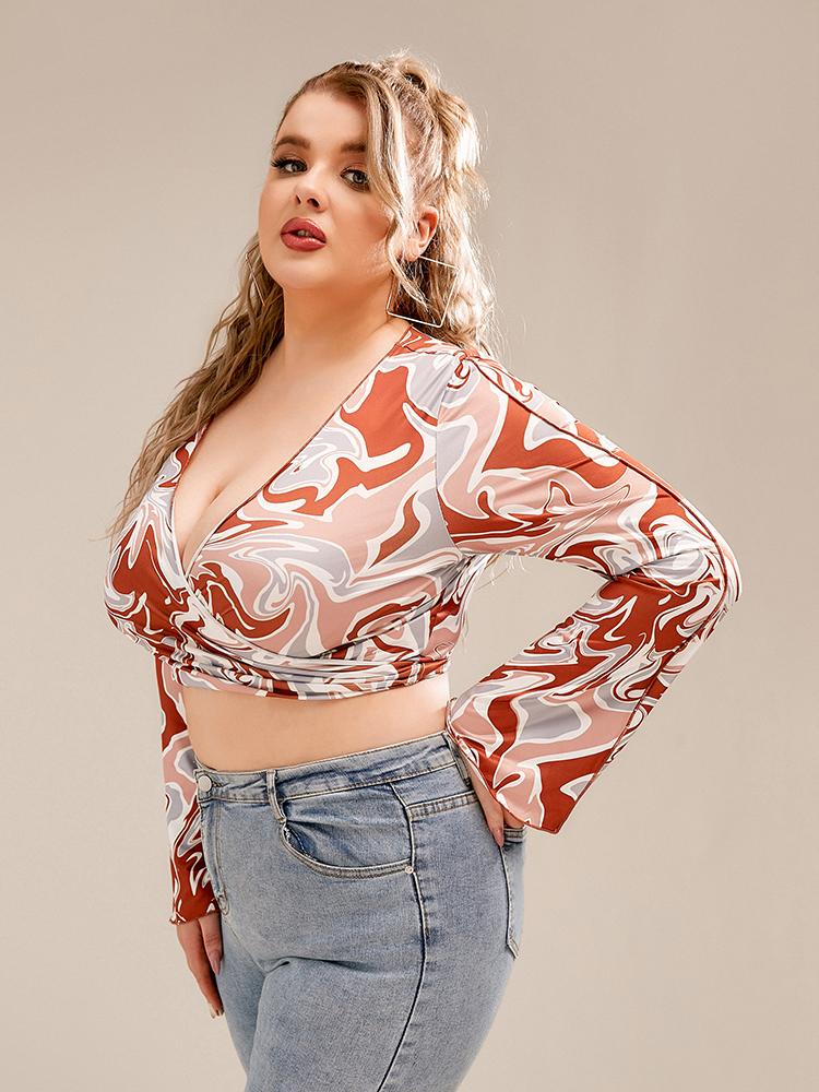 Water Ripple Deep V Surplice Neck Blouse