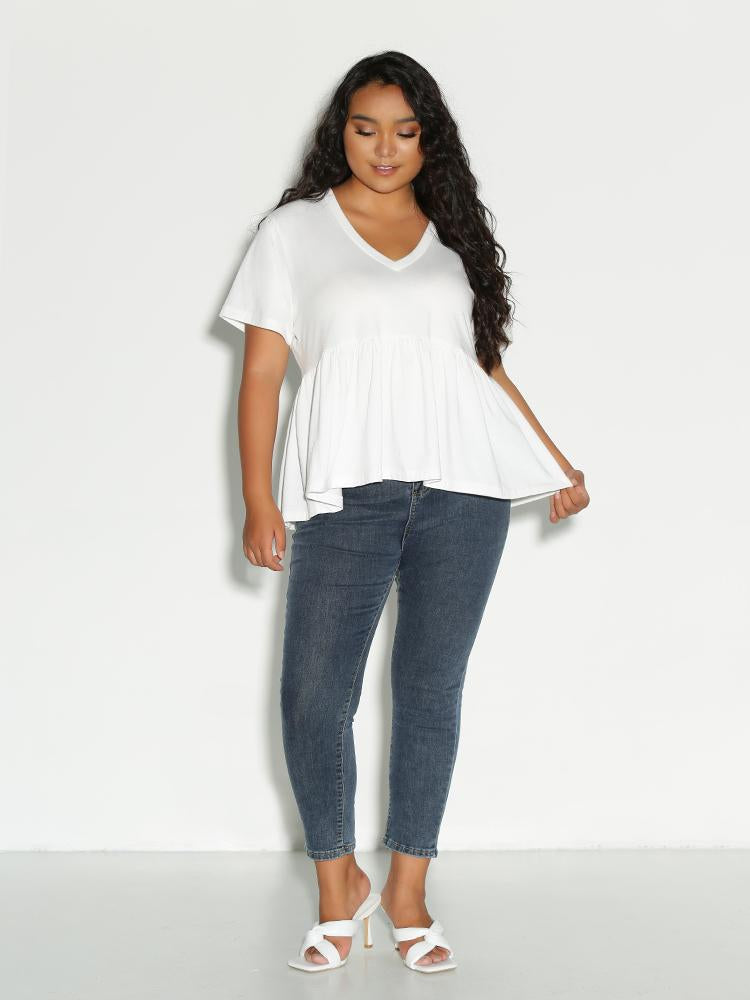 V Neck Tirred Hem T-Shirt
