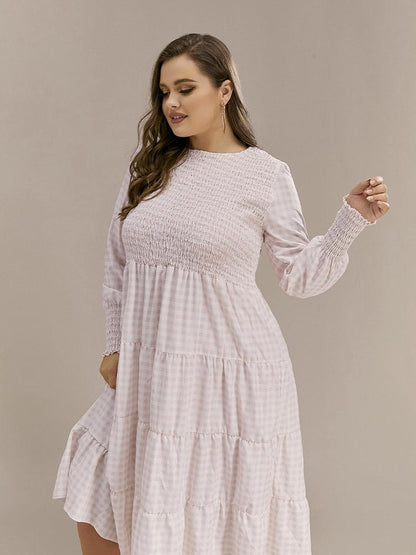 Shirred Tiered Long Sleeve Dress
