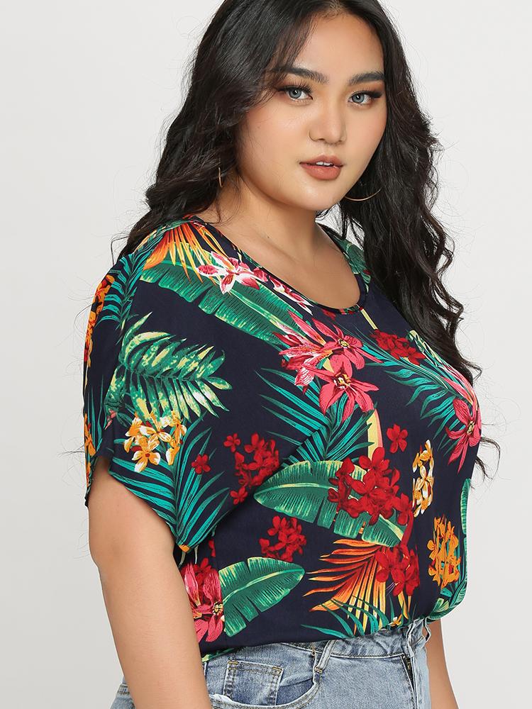 Tropical Print Batwing Top