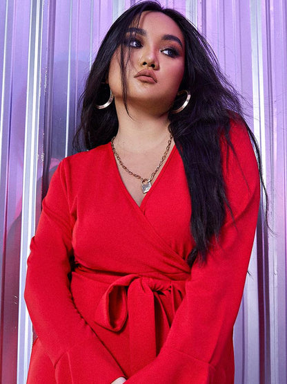 Ruffles Hem Tied Wrap Dress