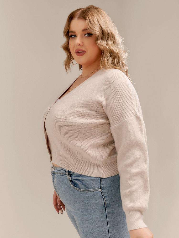 Button V-neck Crop Cardigan