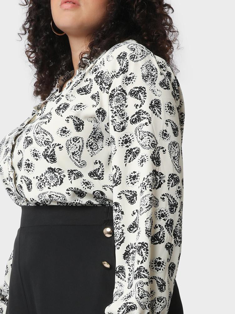 Paisley Frill Trim V Neck Blouse