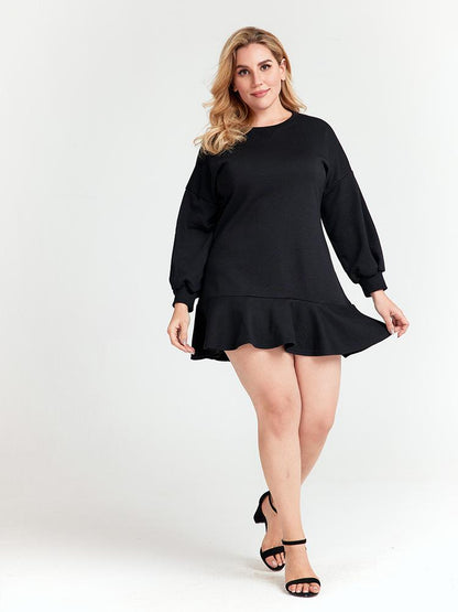 Round-neck Solid Color Dress