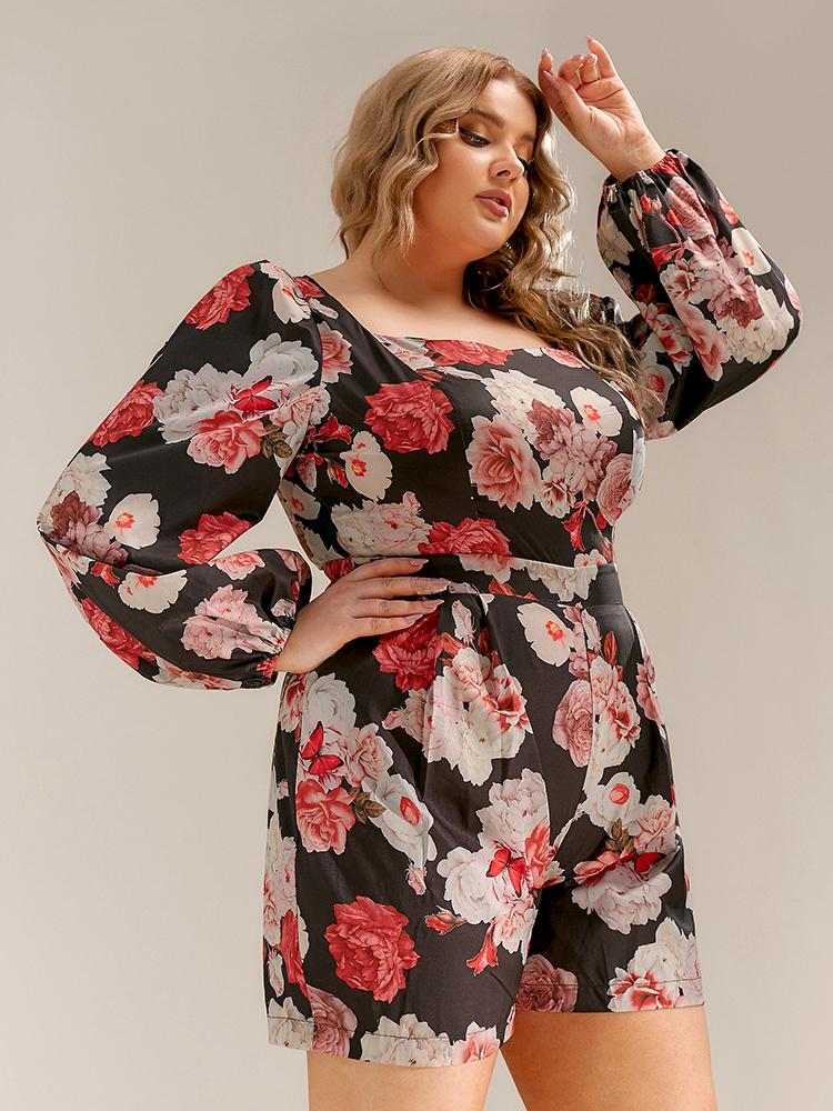 Floral Square Collar Jumpsuit