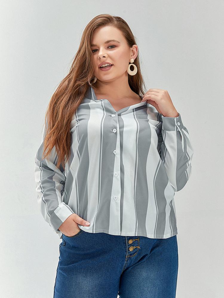V-neck Button Striped Blouse