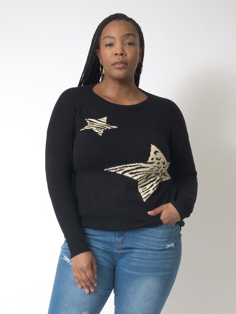 Leopard Star Crew Neck Sweater