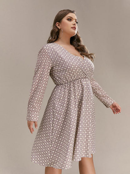 Square Print V-neck Dress