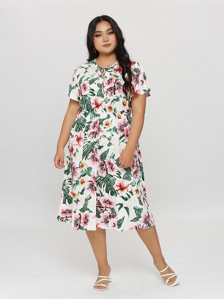 Knoted Neck Floral Dress