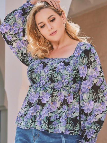 Floral Printed Shirred Blouse