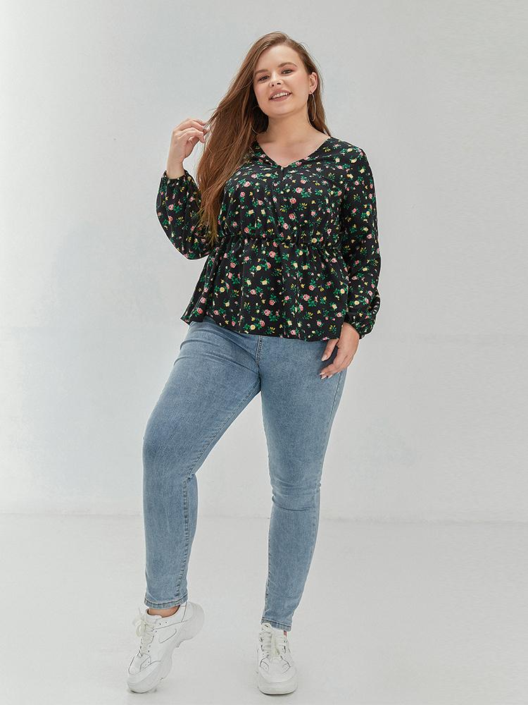 Floral Waisted V-neck Top