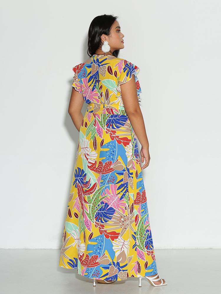 Leaf Print Cap Sleeve Dress