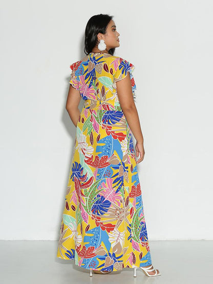 Leaf Print Cap Sleeve Dress