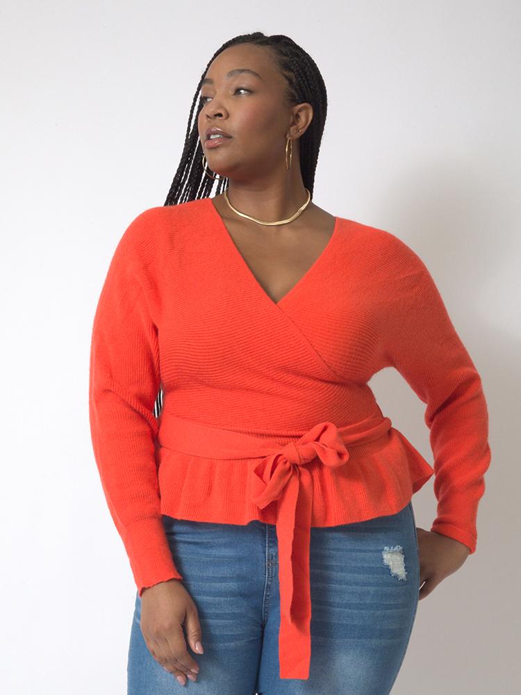 Ruffled V-neck Lace Sweater