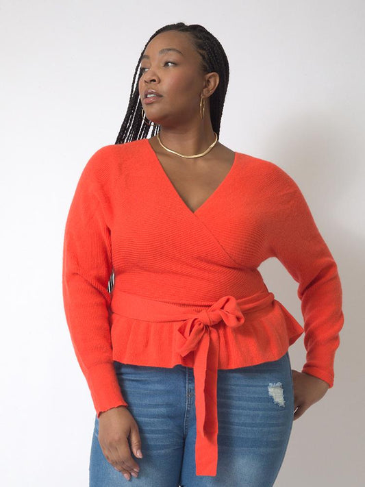 Ruffled V-neck Lace Sweater