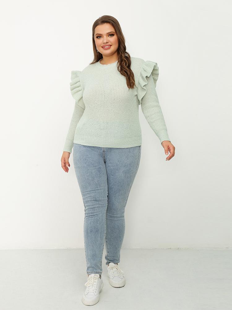 Ruffle Shoulder Long Sleeve Sweater