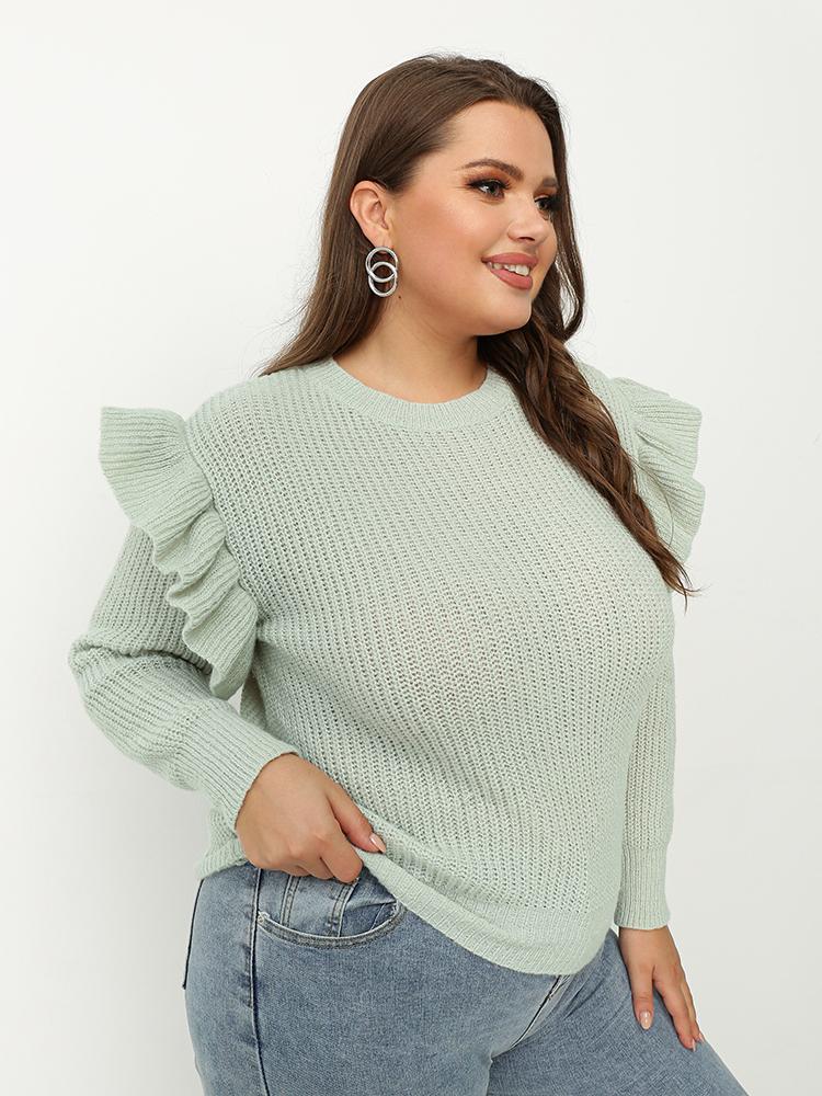 Ruffle Shoulder Long Sleeve Sweater