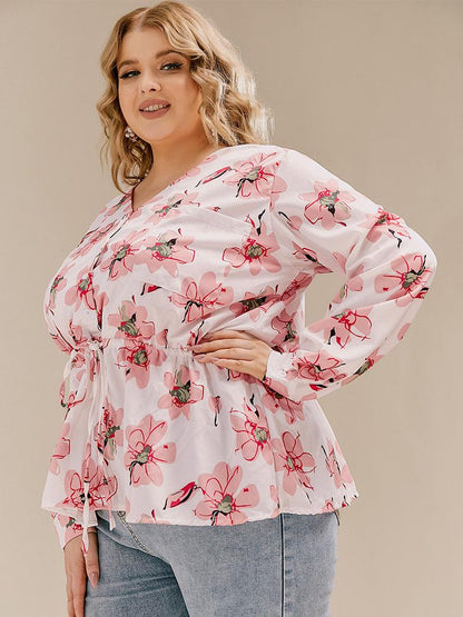 Floral Button Drawstring Blouse