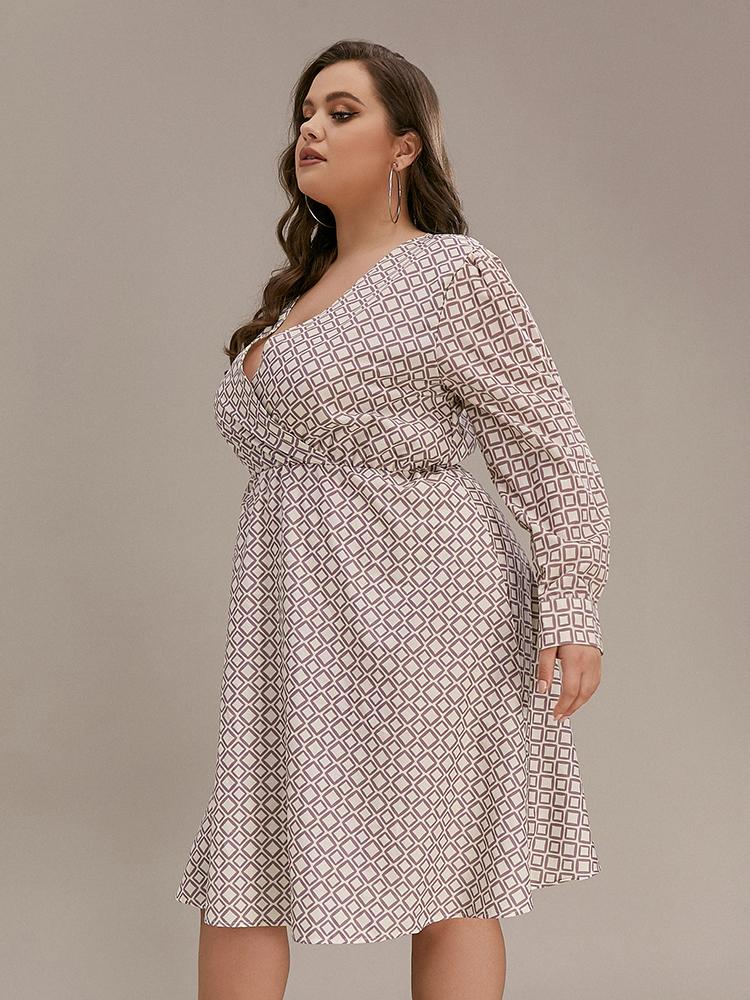 Square Print V-neck Dress