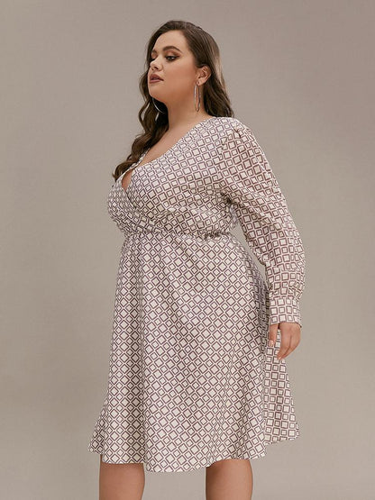 Square Print V-neck Dress