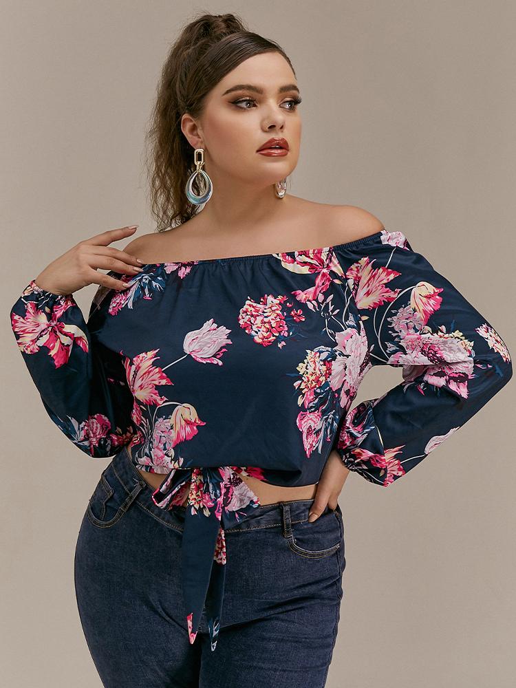 Floral Knotted Off Shoulder Bouse