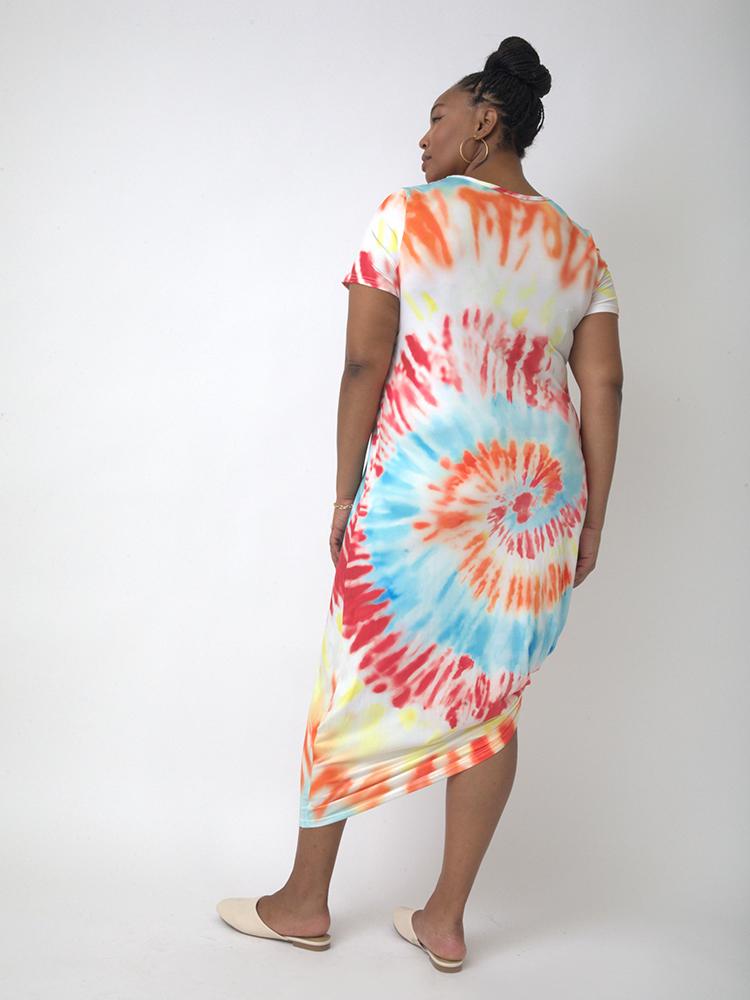 Tie Dye Short Sleeve Midi Dress
