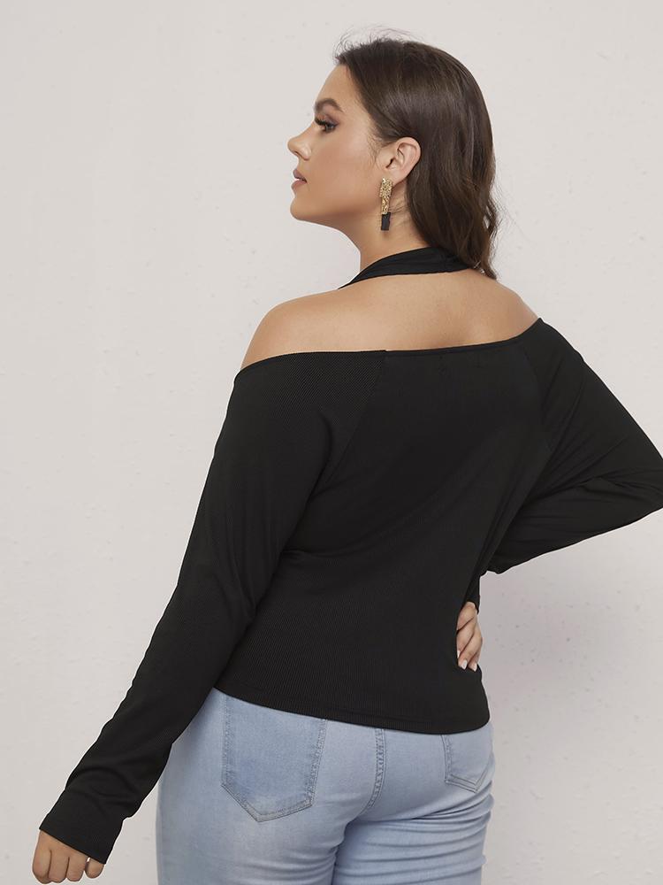 Cut Out Halter Neck Long-sleeved T-shirt