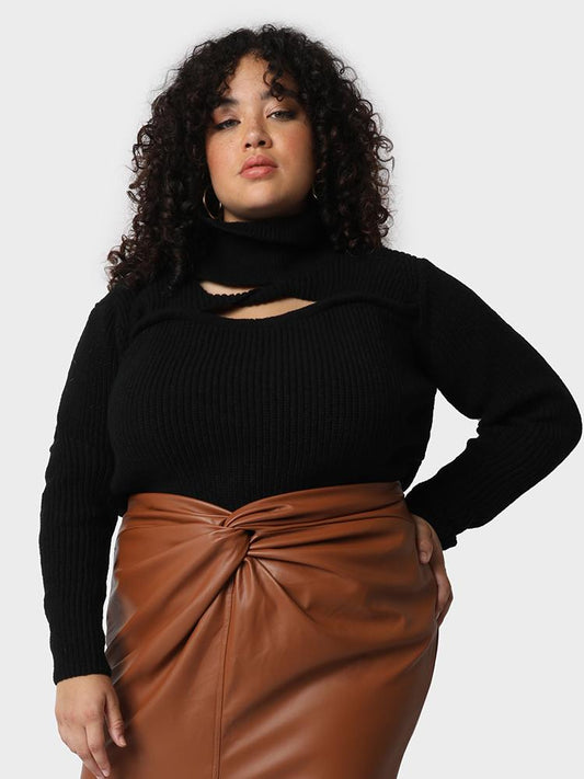 Solid Cut Out Mock Neck Sweater