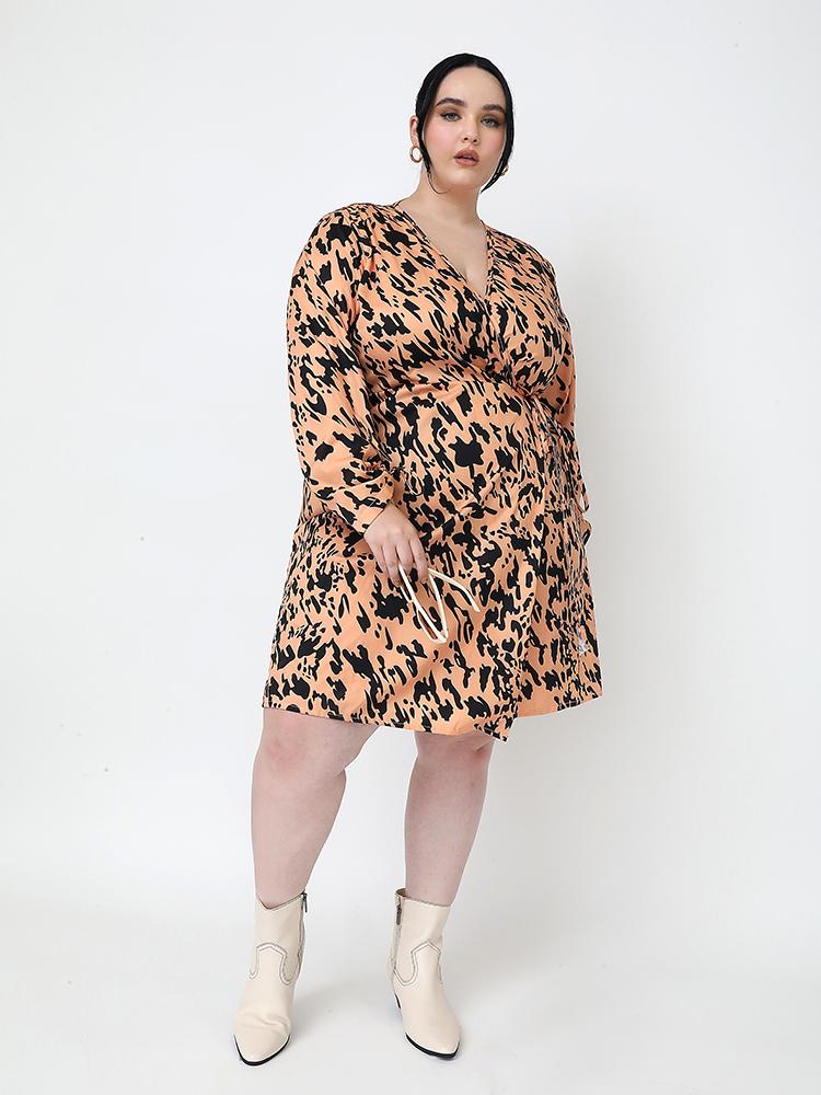 Irregular Printed V-neck Wrap Dress