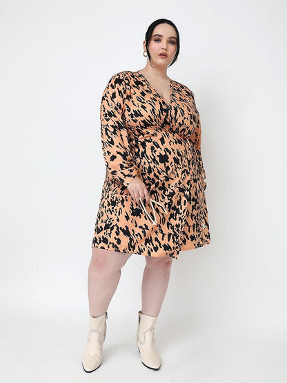 Irregular Printed V-neck Wrap Dress