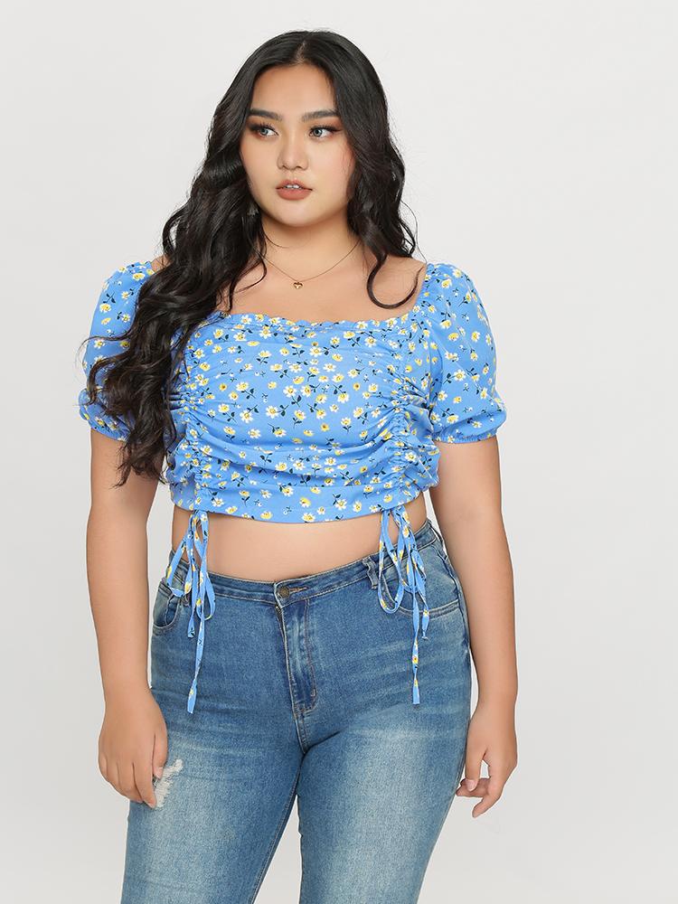 Ruched Knot Swiss Dot Top