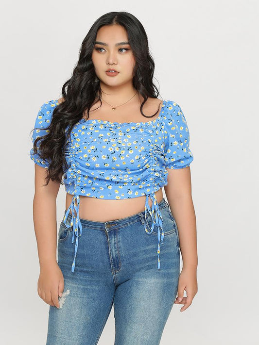 Ruched Knot Swiss Dot Top