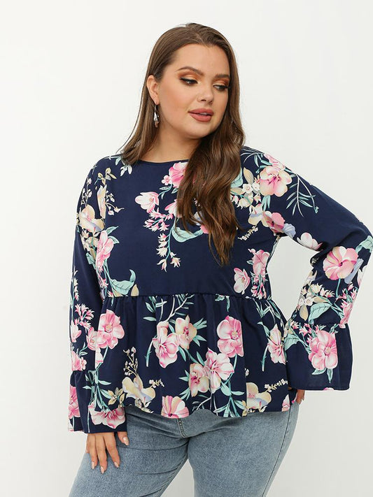 Floral Ruffled Crew Neck Top