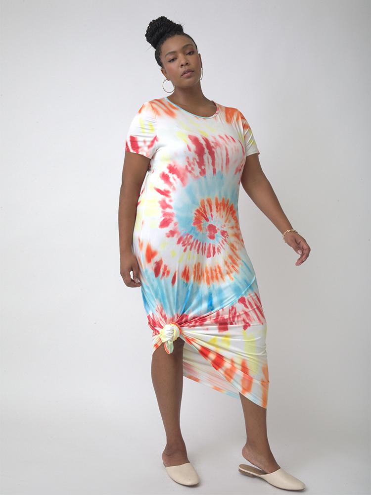 Tie Dye Short Sleeve Midi Dress