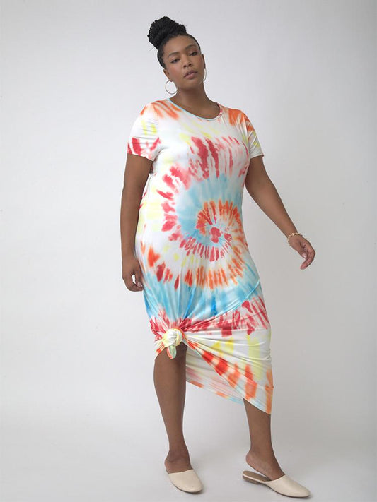 Tie Dye Short Sleeve Midi Dress