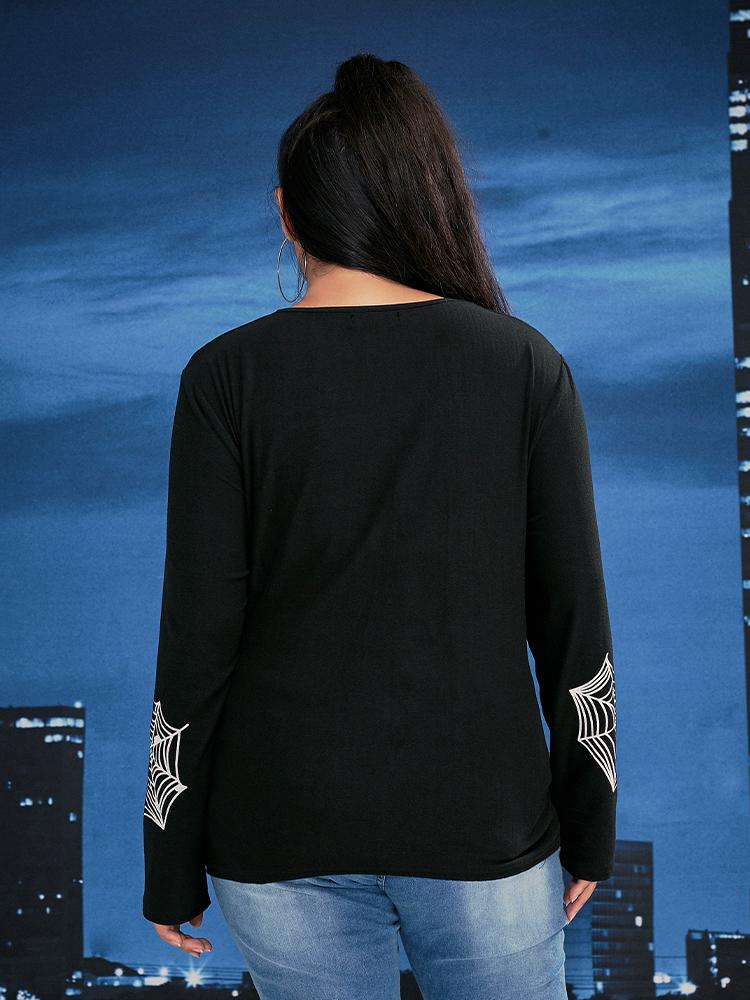 Bat Cobweb Printed Long Sleeve T-shirt