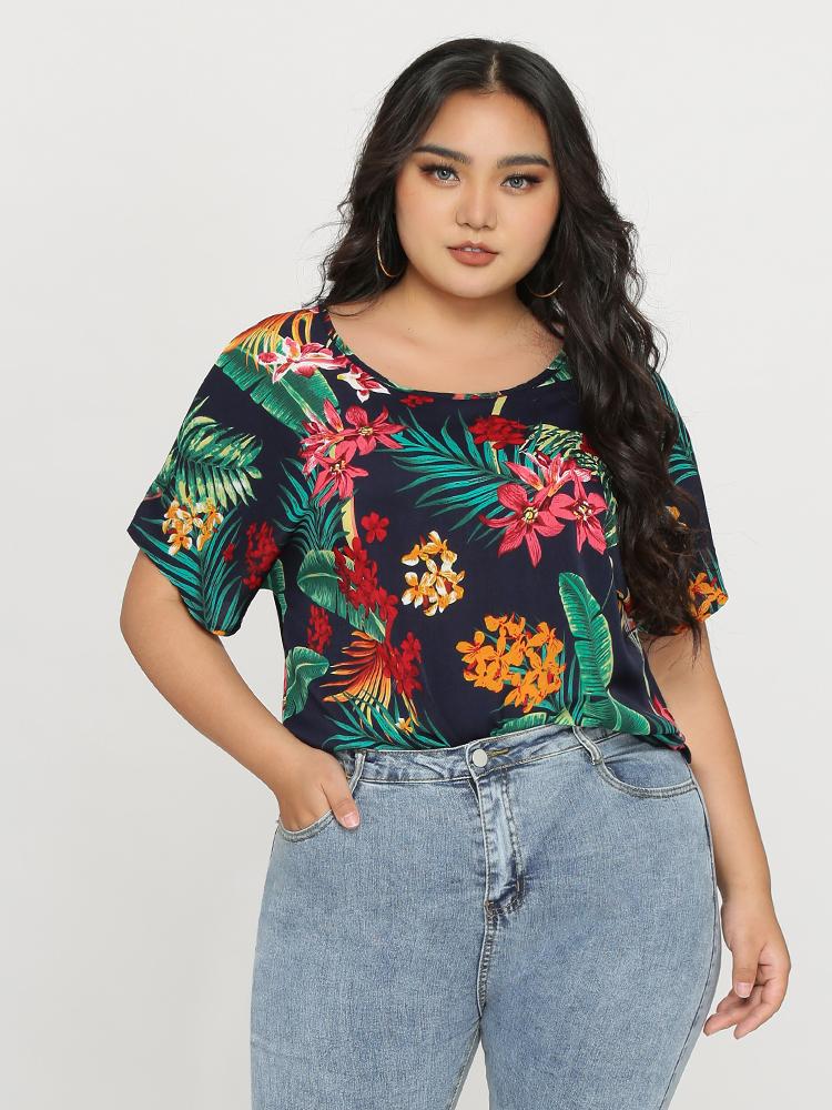 Tropical Print Batwing Top