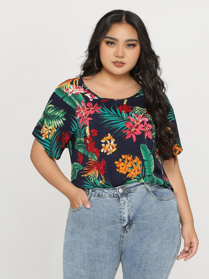 Tropical Print Batwing Top