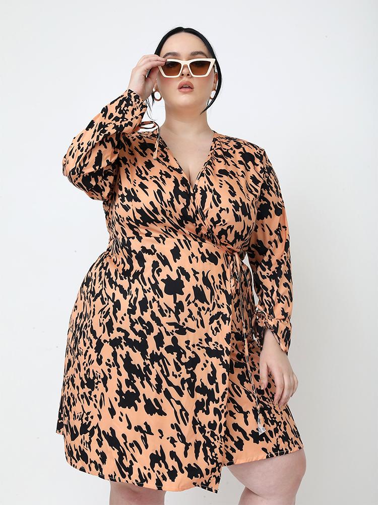Irregular Printed V-neck Wrap Dress