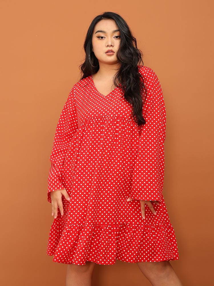 Ruffled Hem Polka Dot Dress