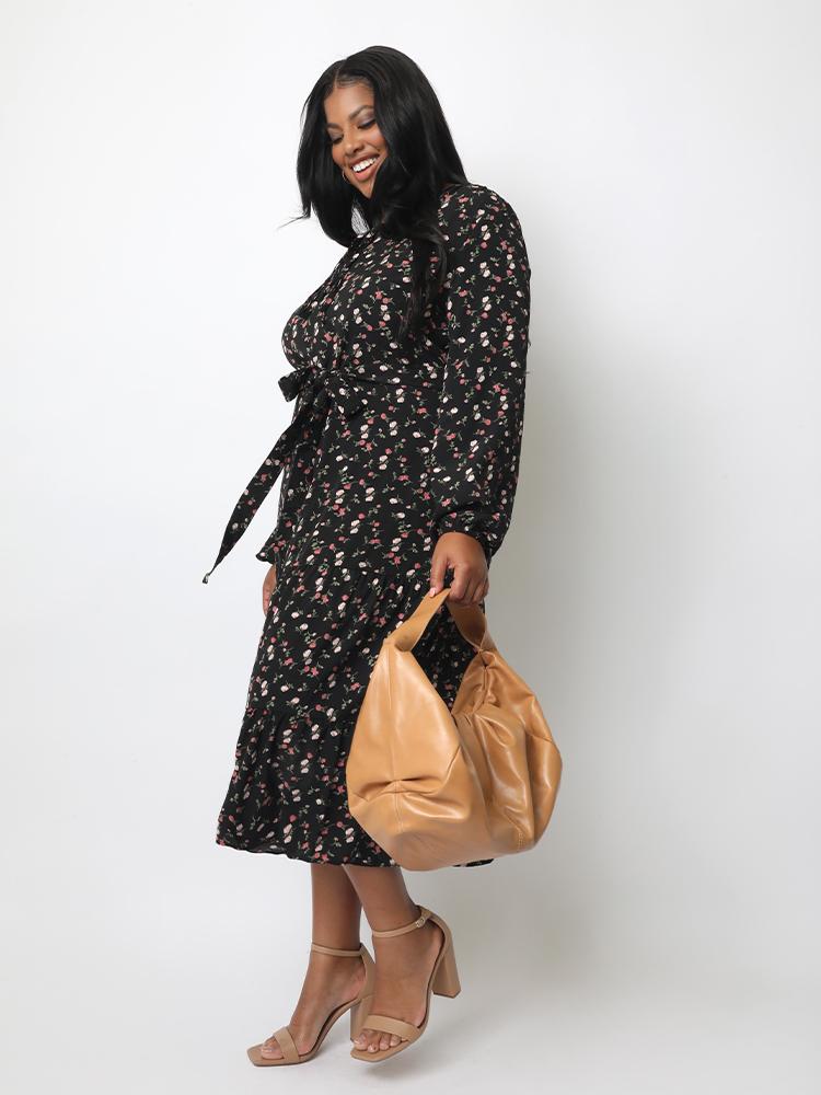 Ditsy Knot Long Sleeve Dress