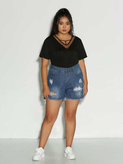 Mesh Neckline T-Shirt