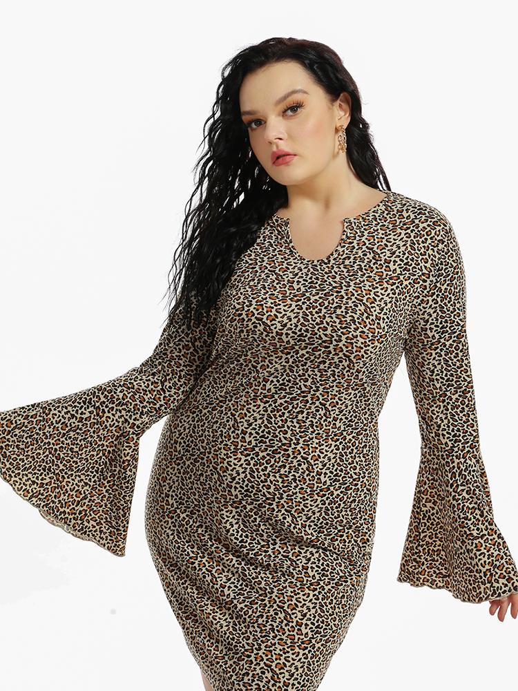 Leopard Print Flared Sleeve Mini Dress