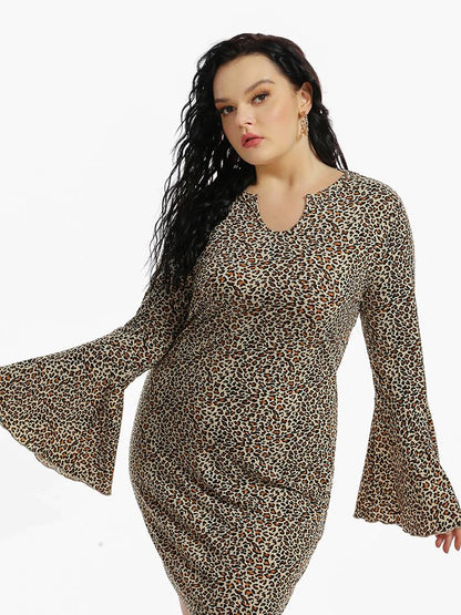 Leopard Print Flared Sleeve Mini Dress