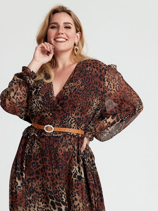 V-neck Leopard Maxi Dress