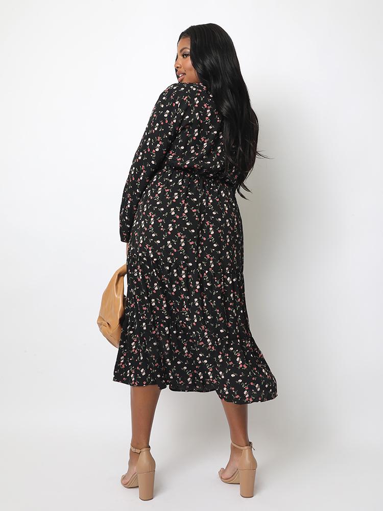 Ditsy Knot Long Sleeve Dress