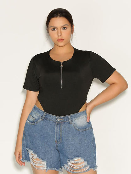 Zipper Round Neck Jumpsuit