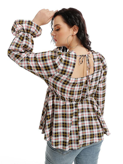 Plaid Long Sleeve Blouse