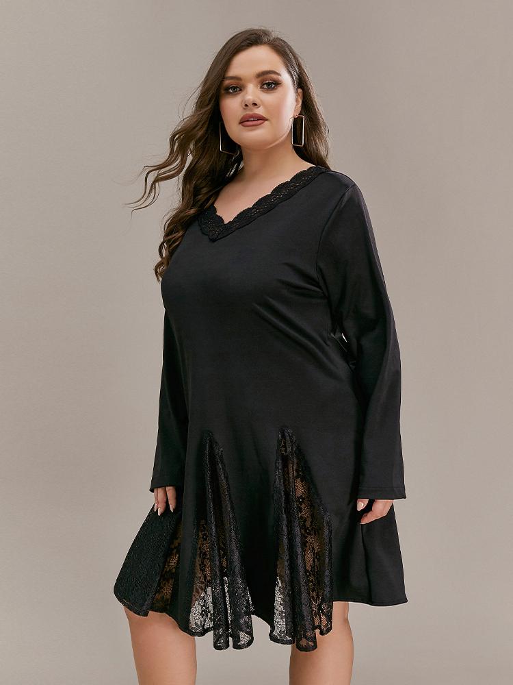 Sexy Lace Stitching V-neck Dress